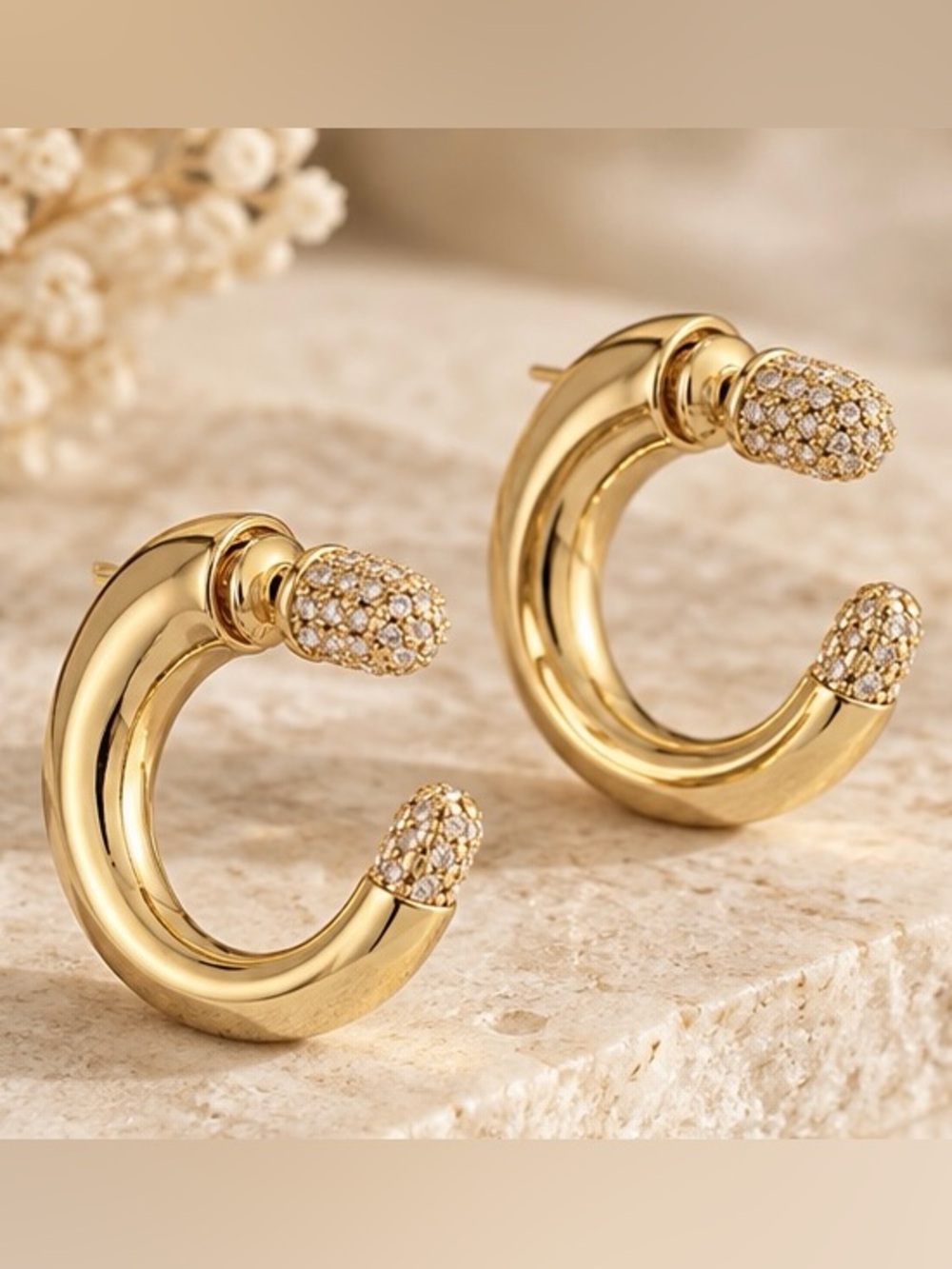 Luxury Pavé Cuff Earrings 18K Gold Plated Sculptural Crystal Studs
